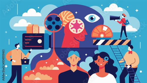 A film festival showcasing movies directed produced and starring neurodivergent professionals exploring themes of cultural identity through a. Vector illustration