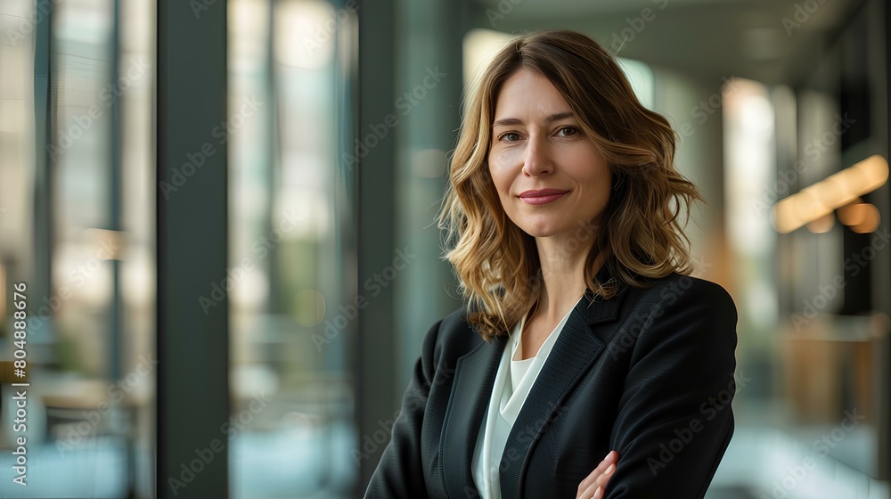 professional and confident woman in a business suit, in a modern office. generative AI professional and confident woman in a business suit, in a modern office. generative AI
