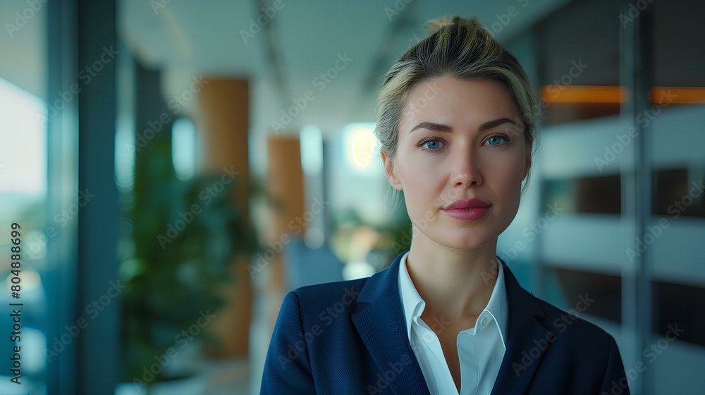 professional and confident woman in a business suit, in a modern office. generative AI professional and confident woman in a business suit, in a modern office. generative AI