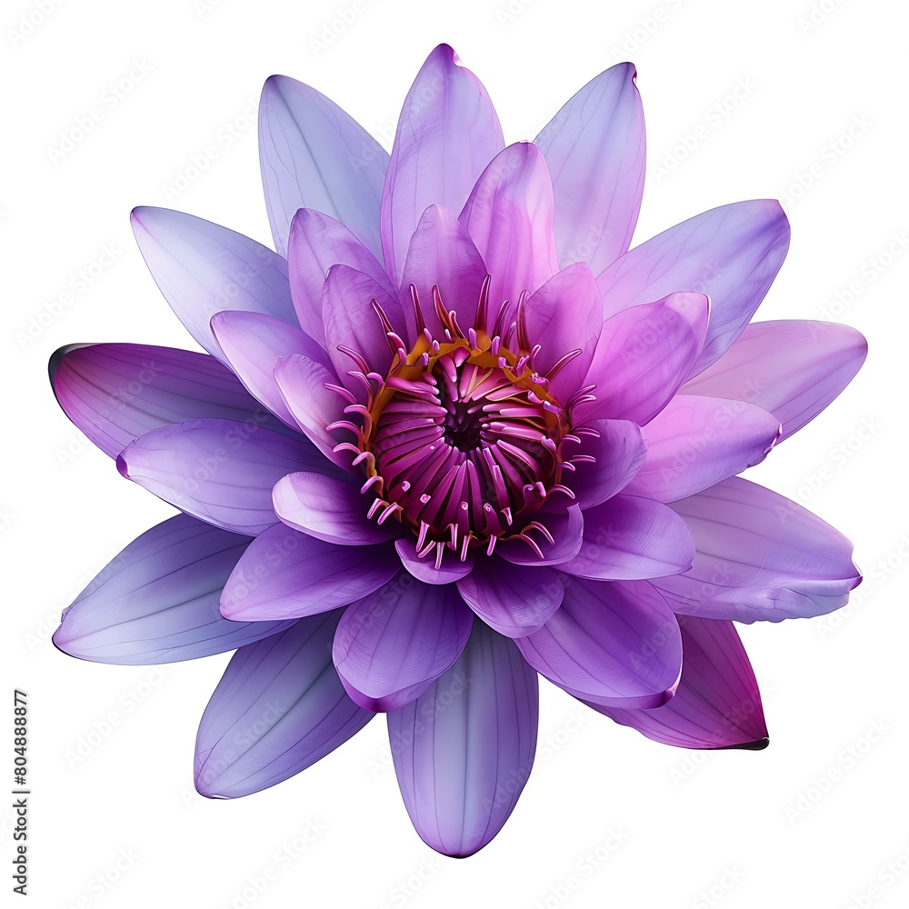 Purple water lily, Blooming water lily flower isolated on white background. Generative Ai