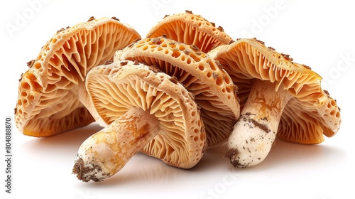Morchella elata, edible fungus with honeycomb cap, stalk. Autumn forest seasonal fungi food isolated on white. Modern graphic. photo