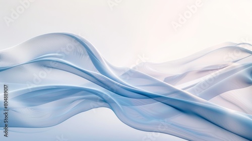 A flowing, light blue fabric against a clean white background. The fabric appears to have a silky texture and is in mid-motion, creating gentle waves