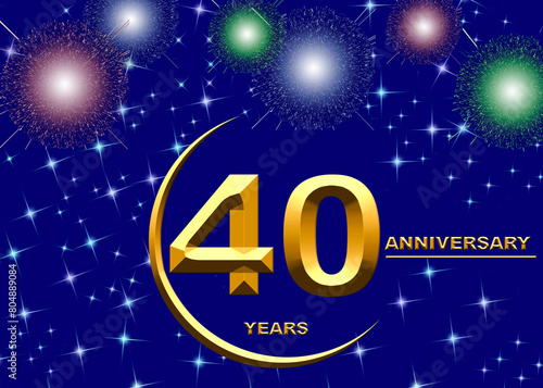 3d illustration, 40 anniversary. golden numbers on a festive background. poster or card for anniversary celebration, party