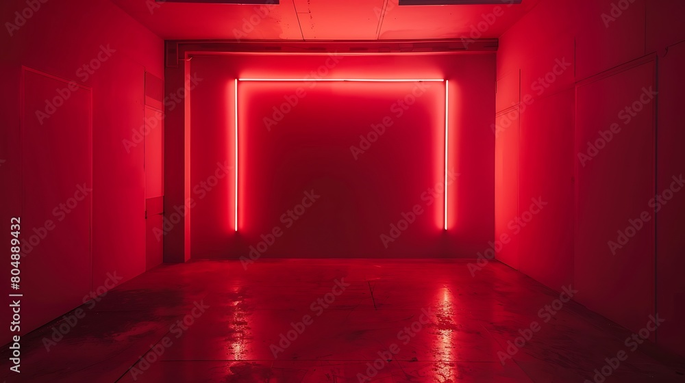 red neon with spotlight in the studio room. Generative Ai