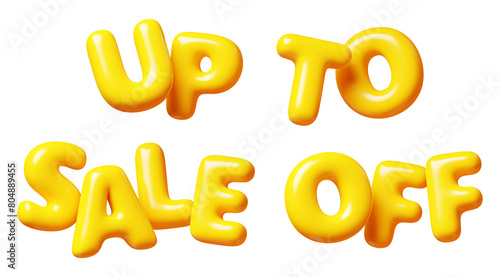 Sale, up to and off words for discount and promotion design. 3D render illustration set