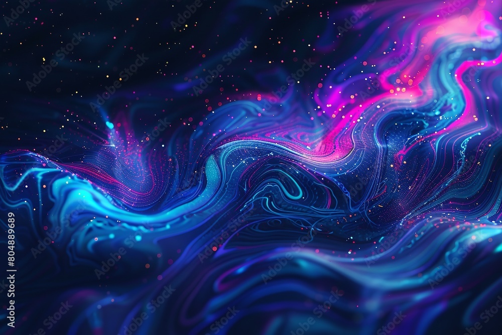 Neon Holographic Waves with a Dark Background Abstraction. Generative Ai