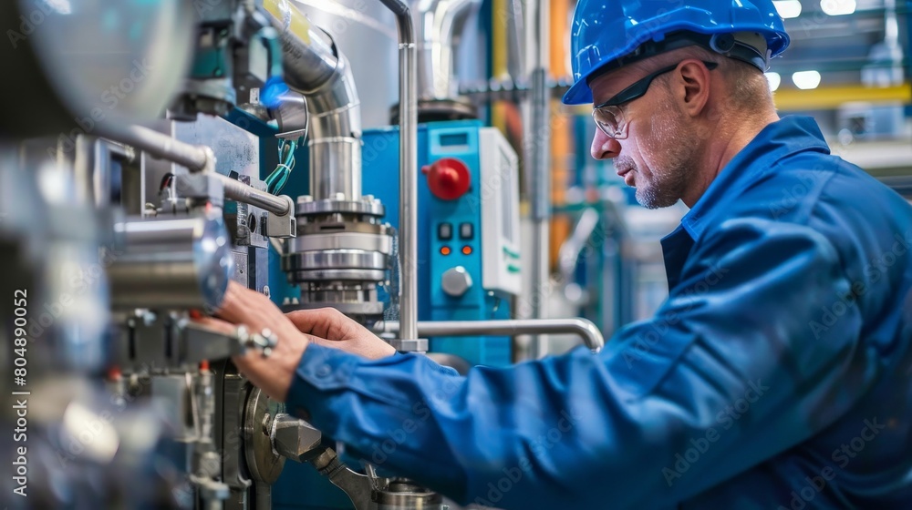 Plant operator controlling machinery in manufacturing plant Plant operator controlling machinery in manufacturing plant