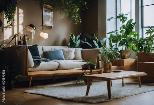 plants sofa table wooden interior room Modern © akkash jpg