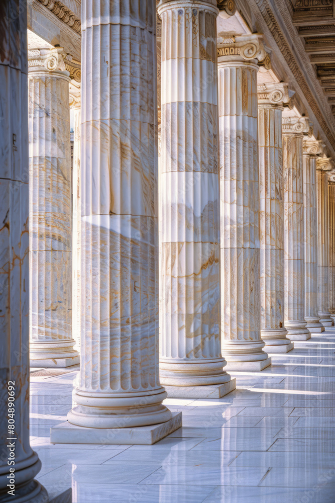 A row of classical marble columns, each column representing one pillar in the justice system, set against a white background with soft shadows and highlights on the pillars. A row of classical marble columns, each column representing one pillar in the justice system, set against a white background with soft shadows and highlights on the pillars.