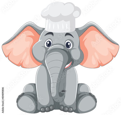 Cute elephant wearing a chef's hat illustration