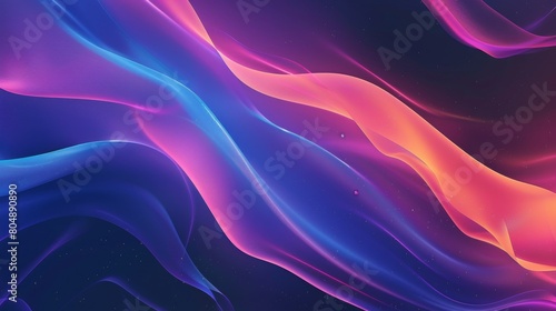 A vibrant display of flowing colors against a dark backdrop. Abstract waves of blue, purple, and pink hues intertwining. A dynamic and colorful digital art piece with a fluid design