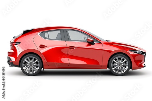 side view of Red hatchback car is isolated on white background. Generative Ai © mahaart