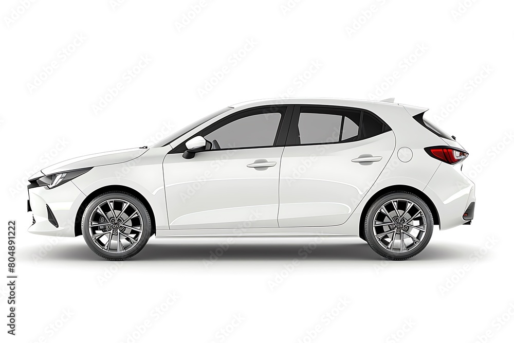 Side view of white hatchback car is isolated on white background. Generative Ai Side view of white hatchback car is isolated on white background. Generative Ai