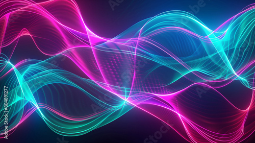 Abstract flowing neon wave background. ai generative