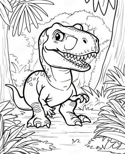 Dinosaur in the jungle coloring page