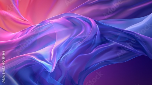 Abstract illustration features flowing fabrics in shades of pink, purple, and blue. smooth wavy textures create a dynamic and visually pleasing composition. Vibrant Fabric Waves