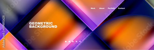 A vibrant geometric background featuring a blend of purple, orange, and amber hues with hints of violet, magenta, and electric blue, creating a colorful and eyecatching design