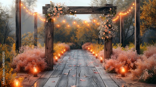 rÃºstica boda arco con flores y luces