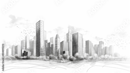 City background architectural with drawings of modern for use web, magazine or poster vector design.