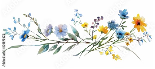 Vibrant watercolor of flowers on white canvas, capturing the beauty of nature