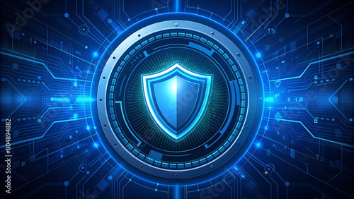 Cyber Security's Evolution Illustrated in Futuristic Blue Concept with Shield Symbol.