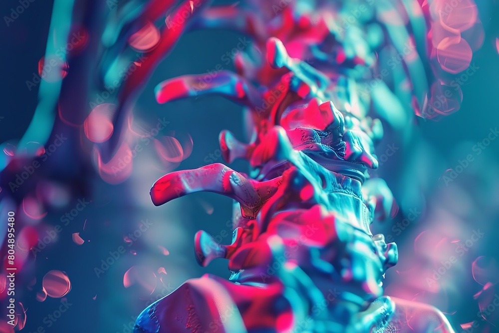 Color rendering of the human spine in 3D using X-ray. Generative Ai ...