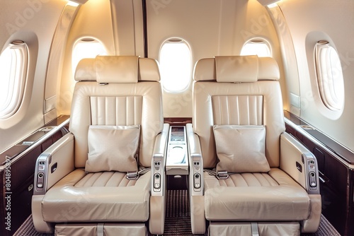 First-class, luxurious business seats for travel. Generative Ai © Mimix