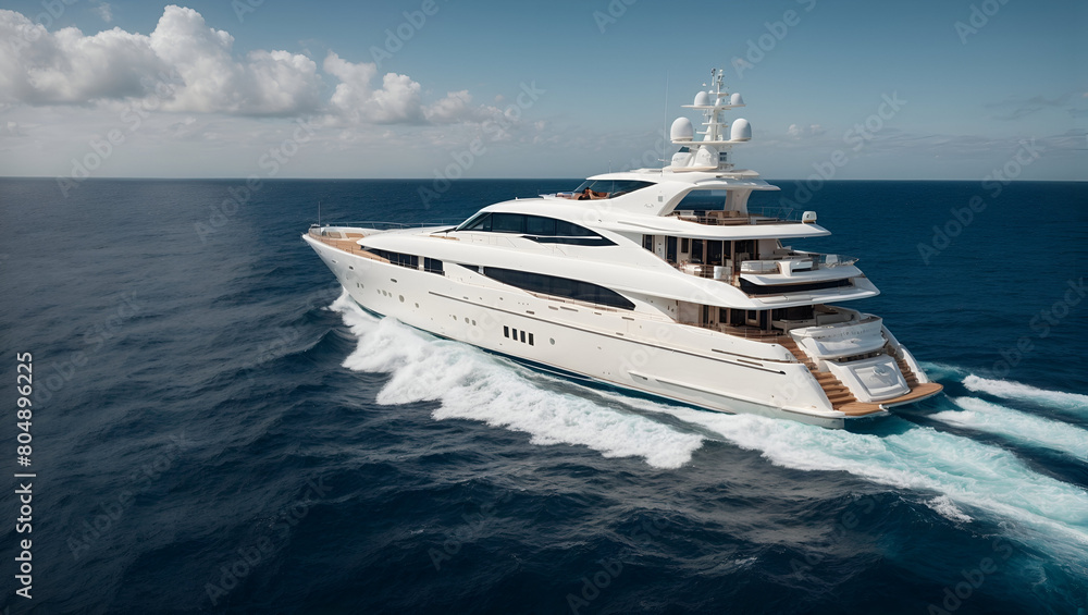 Naklejka premium A luxurious white yacht gliding gracefully across a deep blue ocean