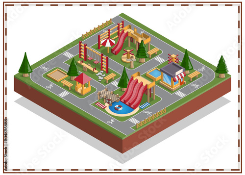 Children playground. Isometric. Isolated on white background. Vector illustration.