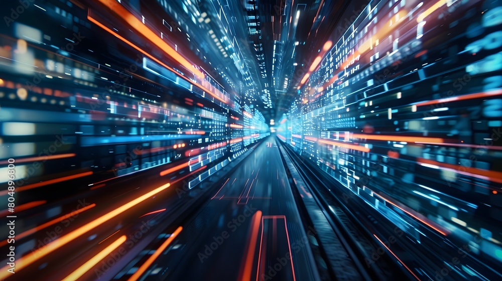 Obraz premium digital data flow on road in concept of program coding with graphic creating vision of fast speed transfer to show digital transformation , disruptive innovation