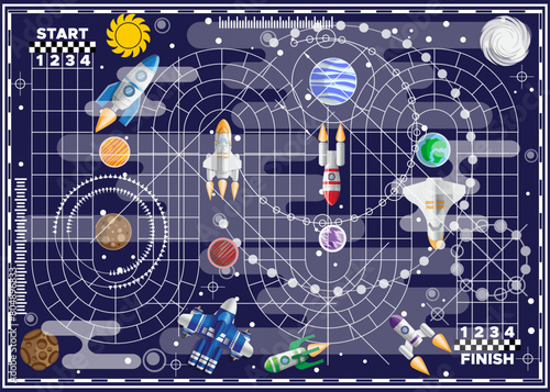 Space Race. A board game. Vector illustration.
