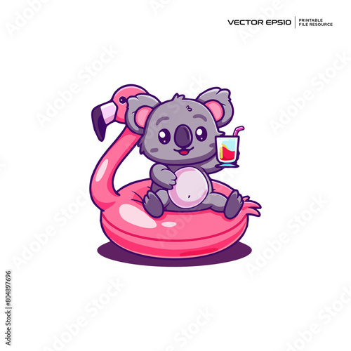cute koala relaxing swimming, holiday, character, mascot, logo, design, illustration, eps 10