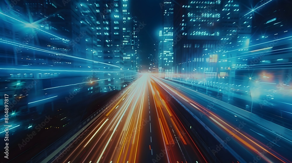 Fototapeta premium digital data flow on road in concept of program coding with graphic creating vision of fast speed transfer to show digital transformation , disruptive innovation