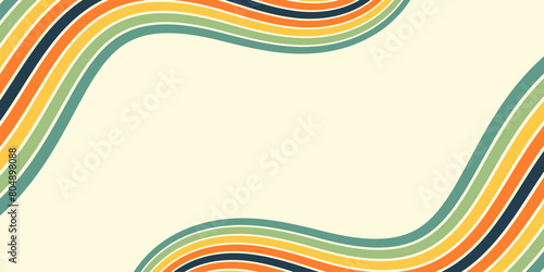 Abstract colorful 70s background vector. Vintage retro wallpaper with rainbow stripes and wavy lines. A 1970 color illustration suitable for posters  banners  decorative items and wall art.