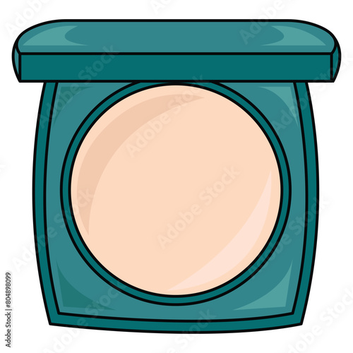 Face cosmetic compact and loose powder. Top view. Realistic powder blush.