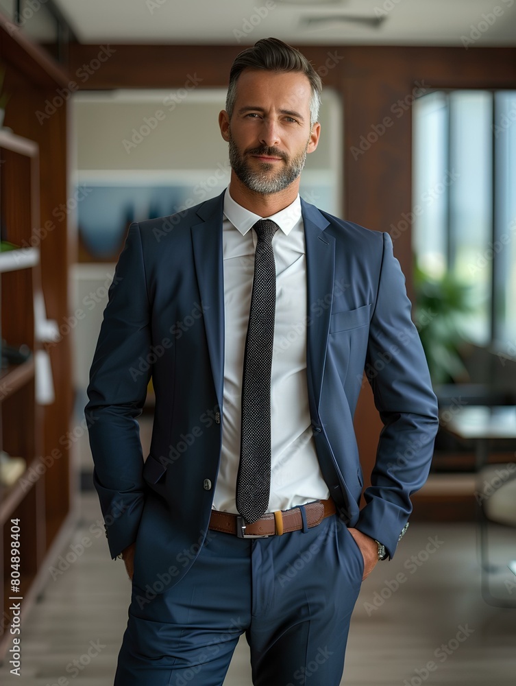 professional and confident man in a business suit, in a modern office. generative AI professional and confident man in a business suit, in a modern office. generative AI