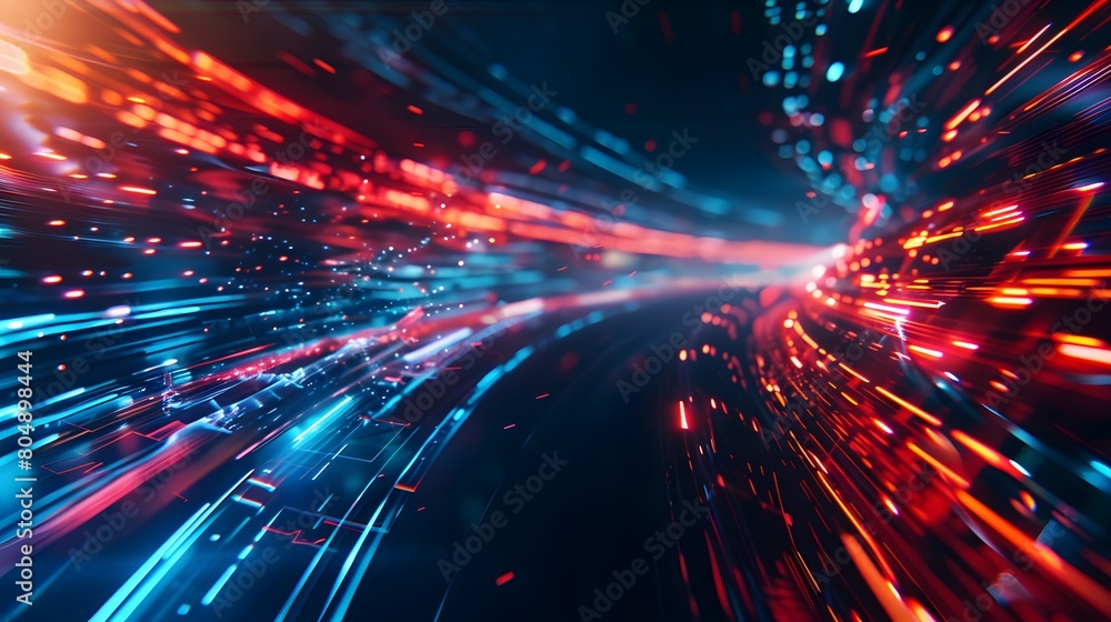 Naklejka premium digital data flow on road in concept of program coding with graphic creating vision of fast speed transfer to show digital transformation , disruptive innovation