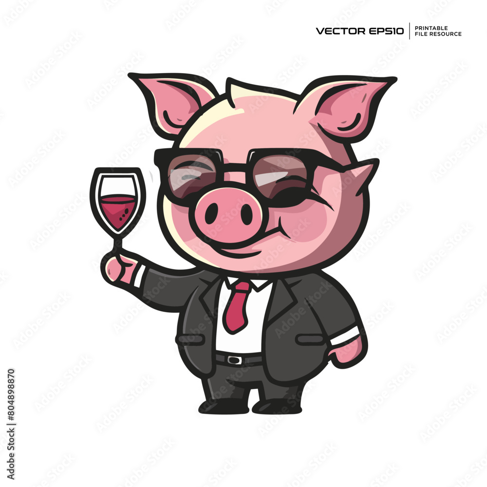 cute pig businessman holding a glass, character, mascot, logo, design, illustration, eps 10 cute pig businessman holding a glass, character, mascot, logo, design, illustration, eps 10