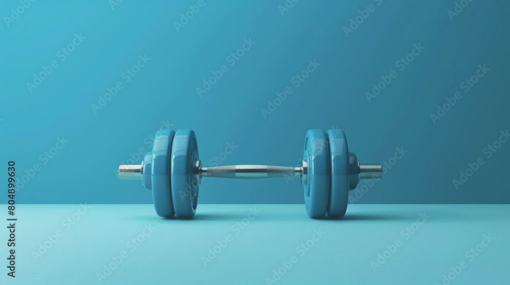 Minimalist concept with a blue barbell centered on a gradient blue background, representing fitness and balance. Minimalist concept with a blue barbell centered on a gradient blue background, representing fitness and balance.