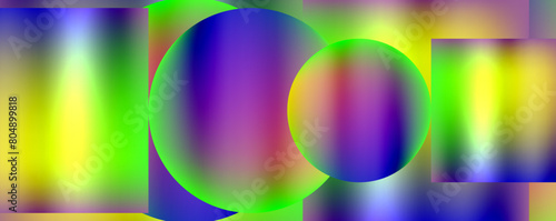 Vibrant colorfulness and artistic design come together in a pattern of magenta and electric blue circles, creating a symmetrical and eyecatching graphic on a colorful background