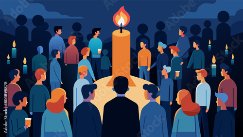 An evocative image of a candlelight vigil where members of the community come together to pay tribute to those who have served and those who are still. Vector illustration
