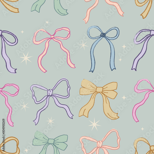whimsical seamess pattern pastel colors coquette ribbon bows
