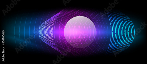 A purple and blue background with a circle in the middle, representing an astronomical event under the violet moon. The font color is magenta, surrounded by electric blue gas