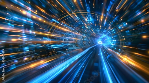  digital data flow on road in concept of program coding with graphic creating vision of fast speed transfer to show digital transformation , disruptive innovation