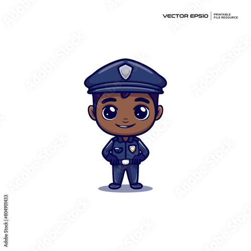 cute security officer, character, mascot, logo, design, illustration, eps 10