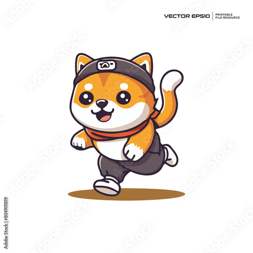 cute dog shiba inu sport jogging  character  mascot  logo  design  illustration  eps 10