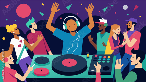As the DJ spins indie tracks from upandcoming artists the crowd cant help but dance and sway to the new beats. Vector illustration