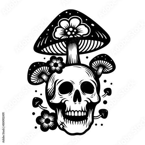 Mushroom skull svg, mushroom skull with flower, mushroom svg, skull svg, mushroom skull cut files