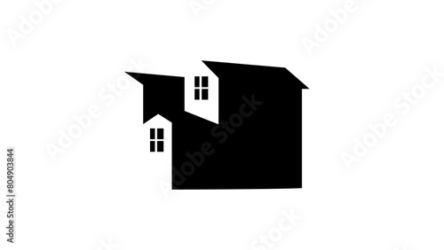 house isometric emblem, black isolated silhouette