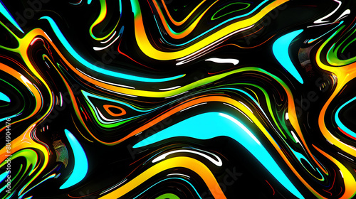 Abstract neon wave on black background.